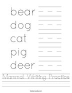 Mammal Writing Practice Handwriting Sheet
