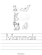 Mammals Handwriting Sheet