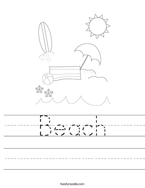 Man on the Beach with Ball Worksheet