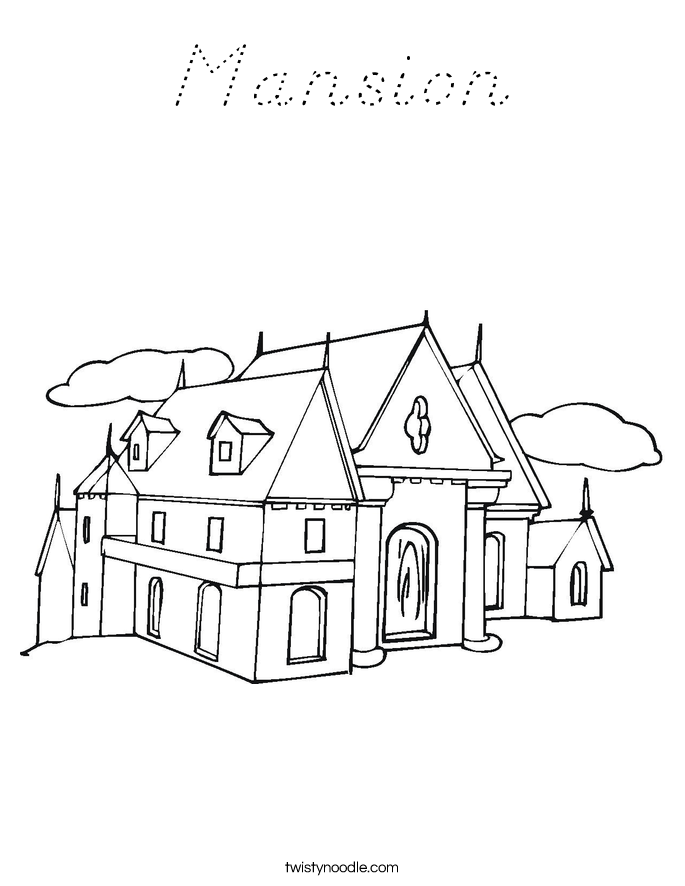 Mansion Coloring Page - D'Nealian - Twisty Noodle