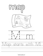 Map starts with M Handwriting Sheet