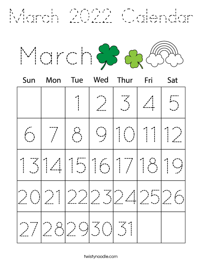 March 2022 Calendar Coloring Page