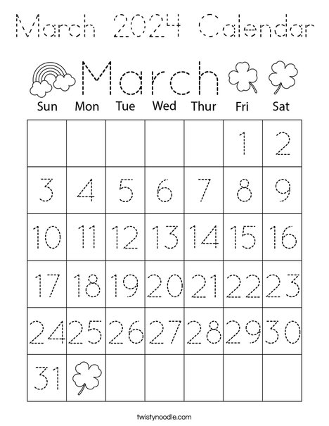 March 2023 Calendar Coloring Page