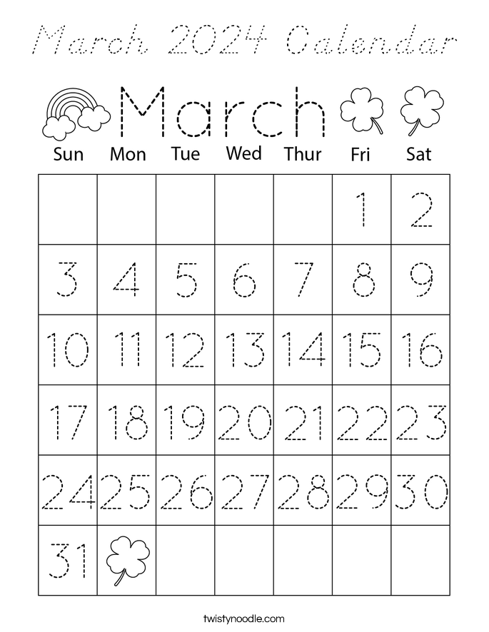 March 2024 Calendar Coloring Page
