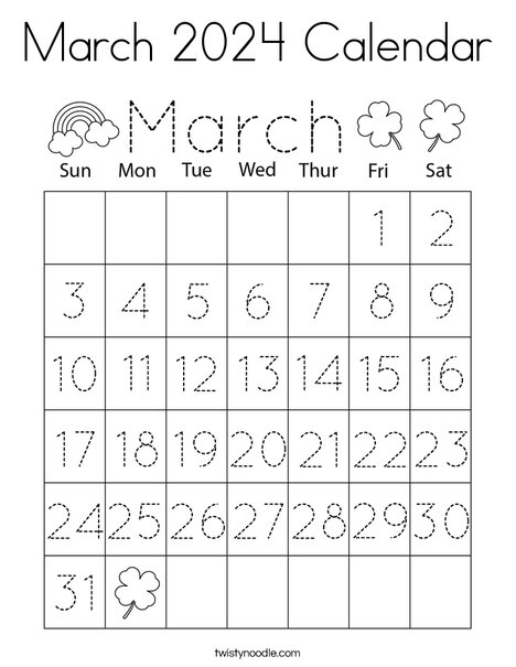 March 2023 Calendar Coloring Page