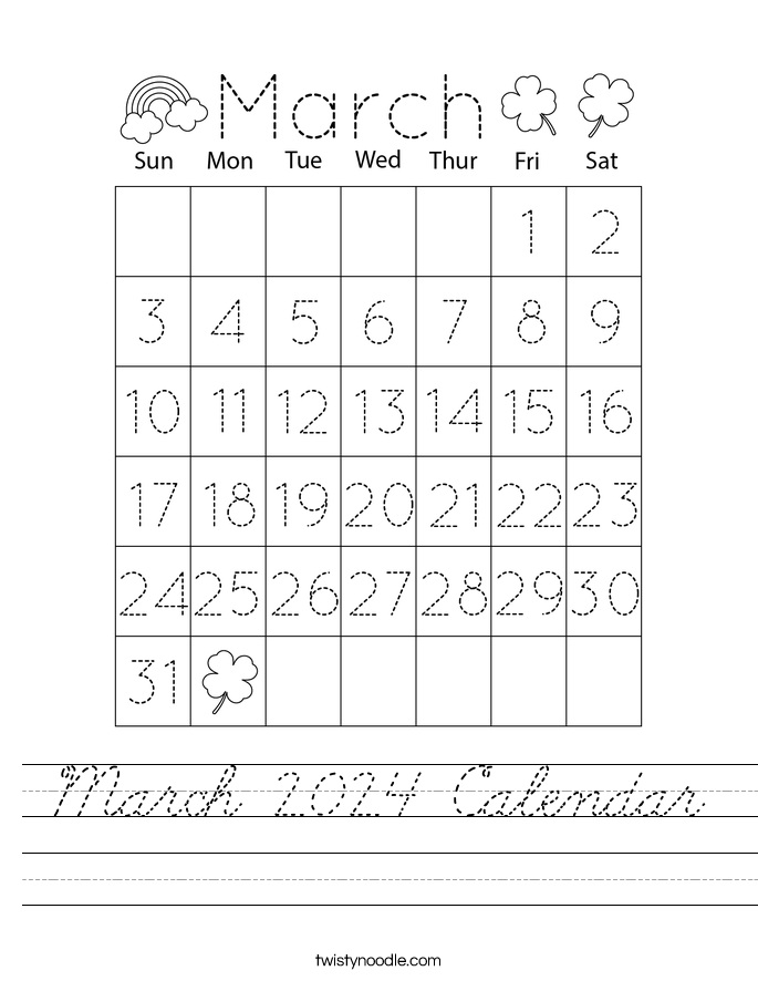 March 2024 Calendar Worksheet