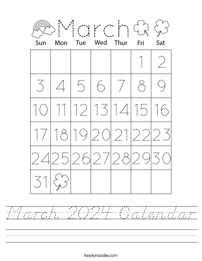 March 2024 Calendar Worksheet