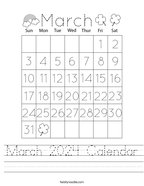 March 2024 Calendar Handwriting Sheet