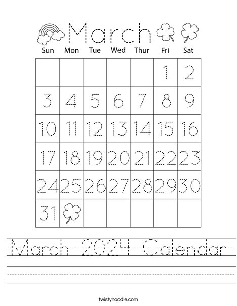 March 2023 Calendar Worksheet