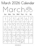March 2026 Calendar Coloring Page