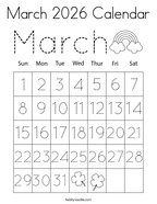 March 2026 Calendar Coloring Page