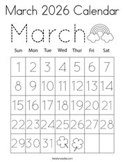 March 2026 Calendar Coloring Page