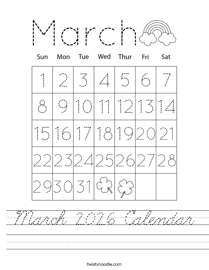 March 2026 Calendar Worksheet