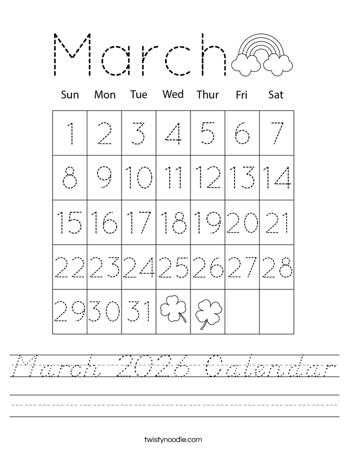 March 2026 Calendar Worksheet