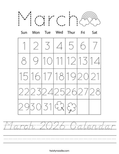 March 2026 Calendar Worksheet