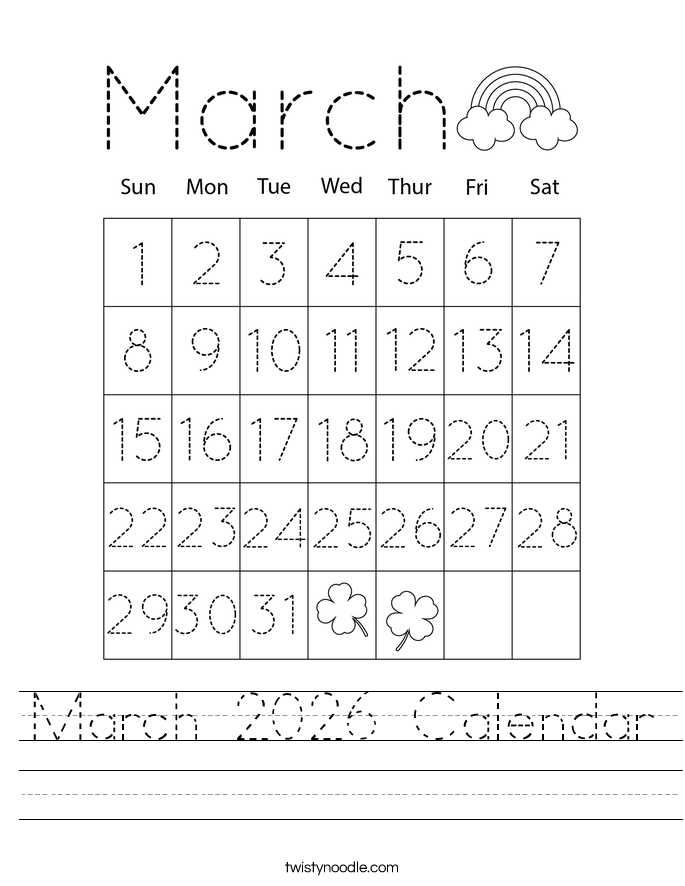 March 2026 Calendar Worksheet
