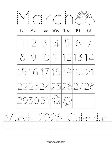 March 2026 Calendar Worksheet