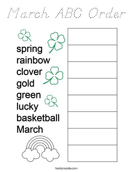 March ABC Order Coloring Page