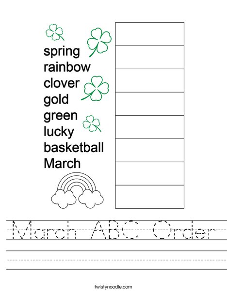 march abc order worksheet twisty noodle
