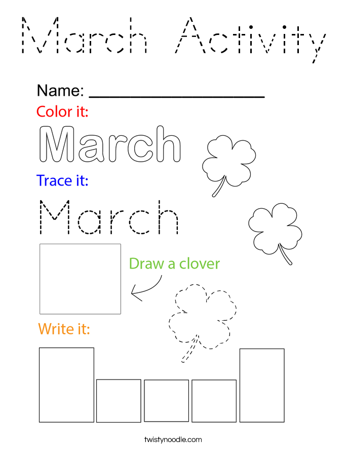 March Activity Coloring Page