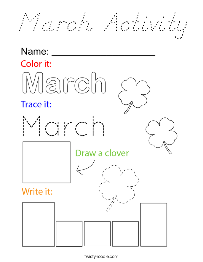 March Activity Coloring Page