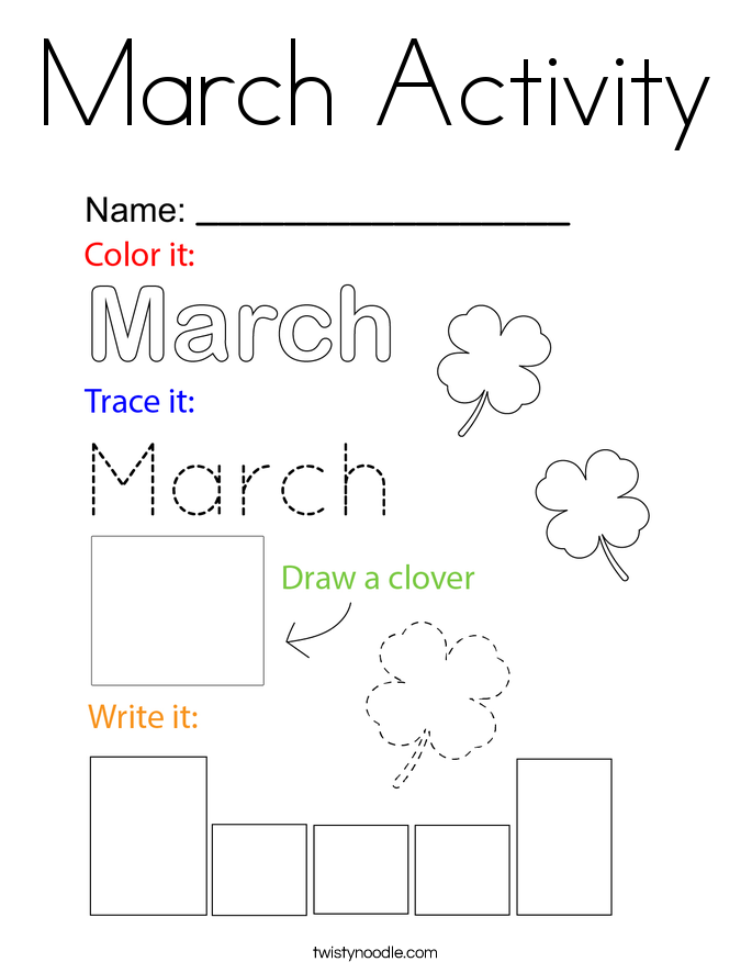 March Activity Coloring Page