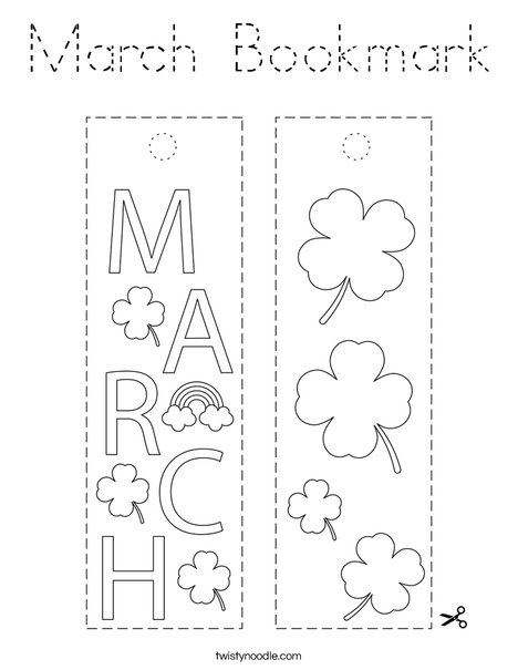 March Bookmark Coloring Page