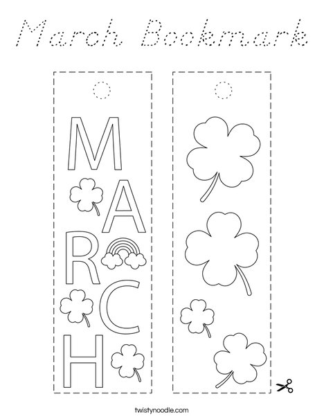 March Bookmark Coloring Page