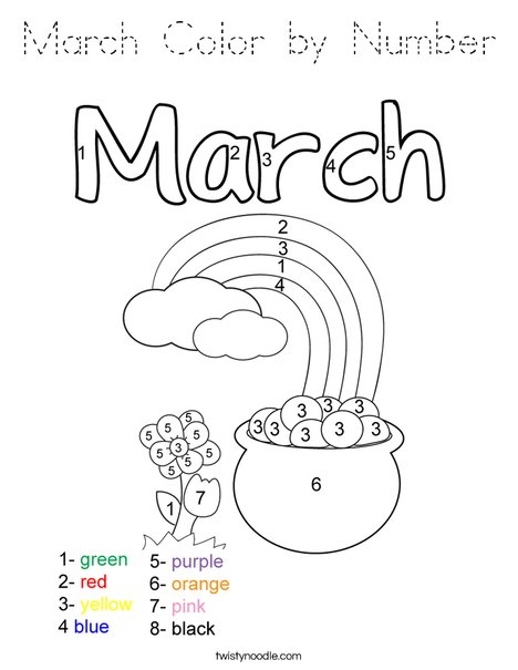 March Color by Number Coloring Page