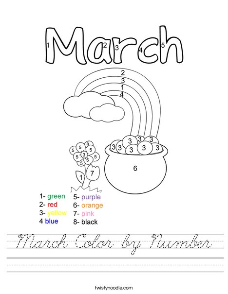 March Color by Number Worksheet