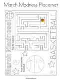 March Madness Placemat Coloring Page