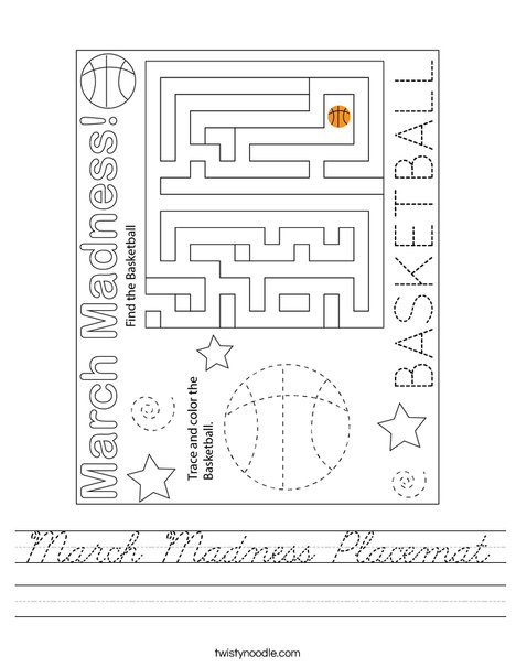 March Madness Placemat Worksheet
