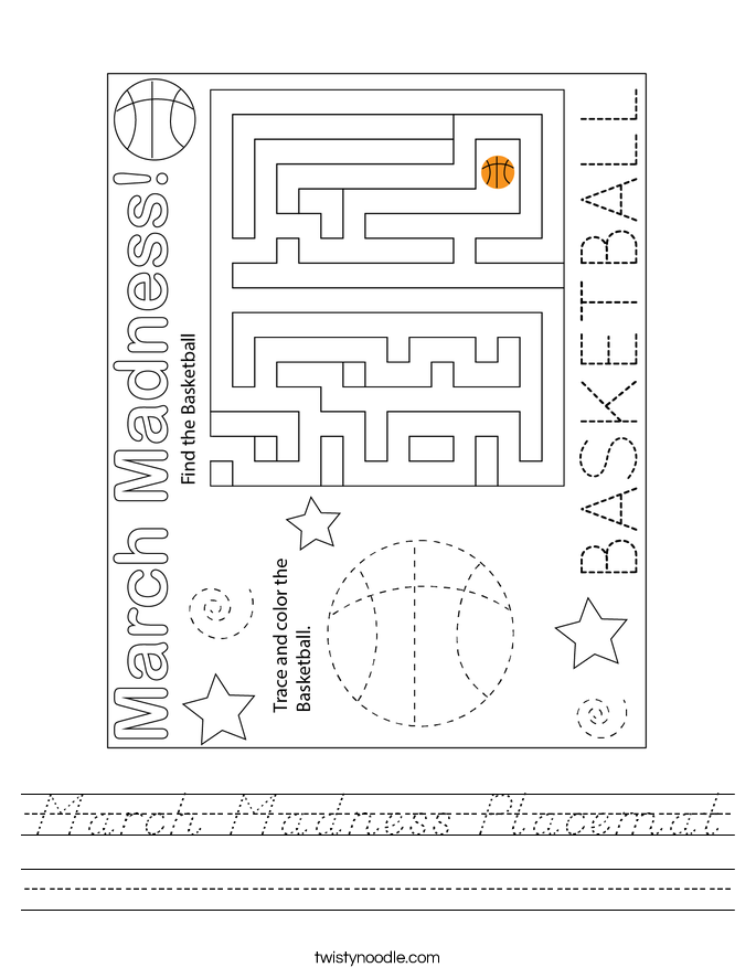 March Madness Placemat Worksheet
