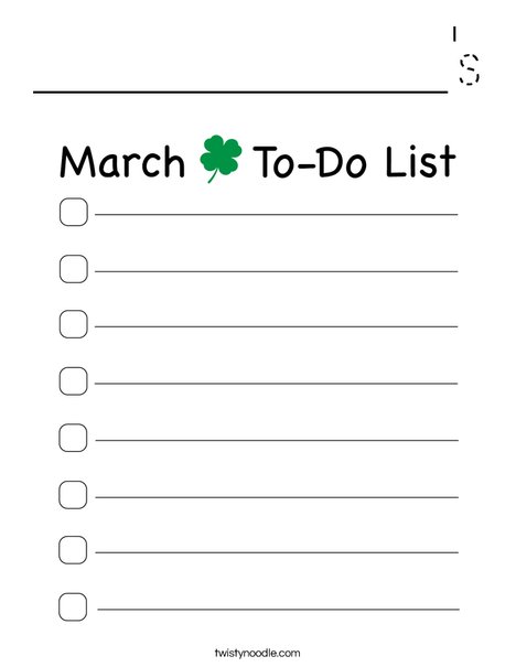 March To-Do List Coloring Page