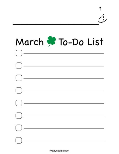 March To-Do List Coloring Page