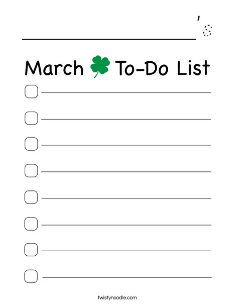 March To-Do List Coloring Page