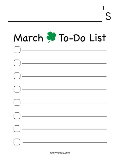 March To-Do List Coloring Page