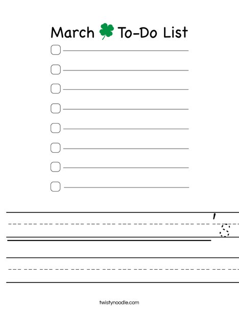 March To-Do List Worksheet