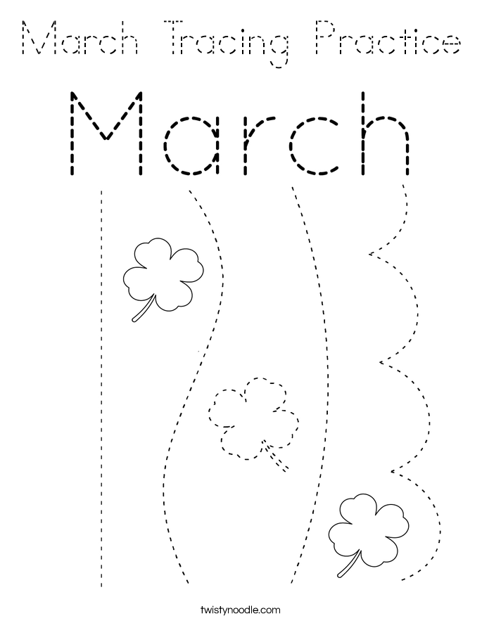 March Tracing Practice Coloring Page