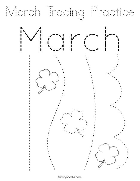 March Tracing Practice Coloring Page