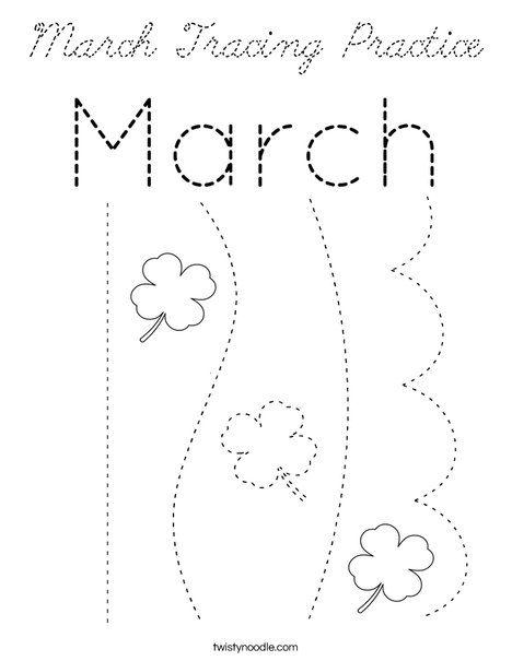 March Tracing Practice Coloring Page