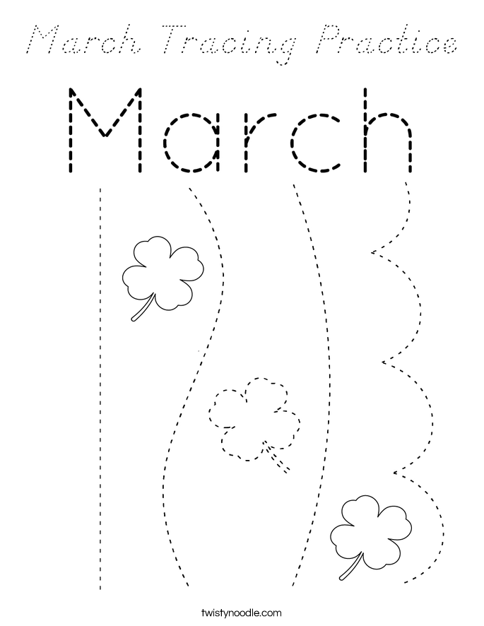 March Tracing Practice Coloring Page