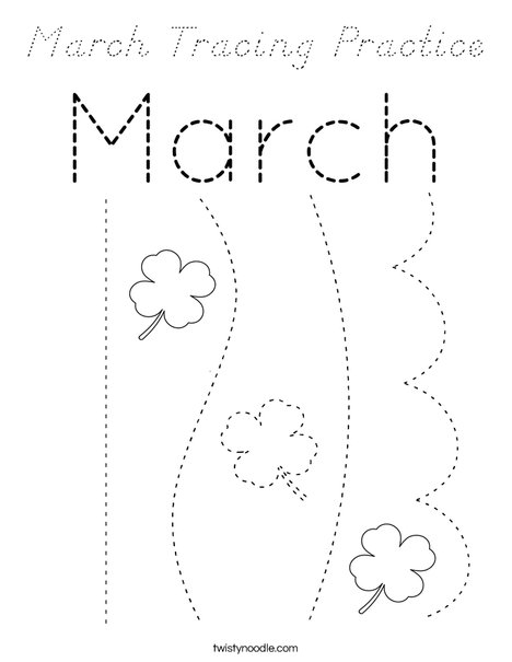 March Tracing Practice Coloring Page