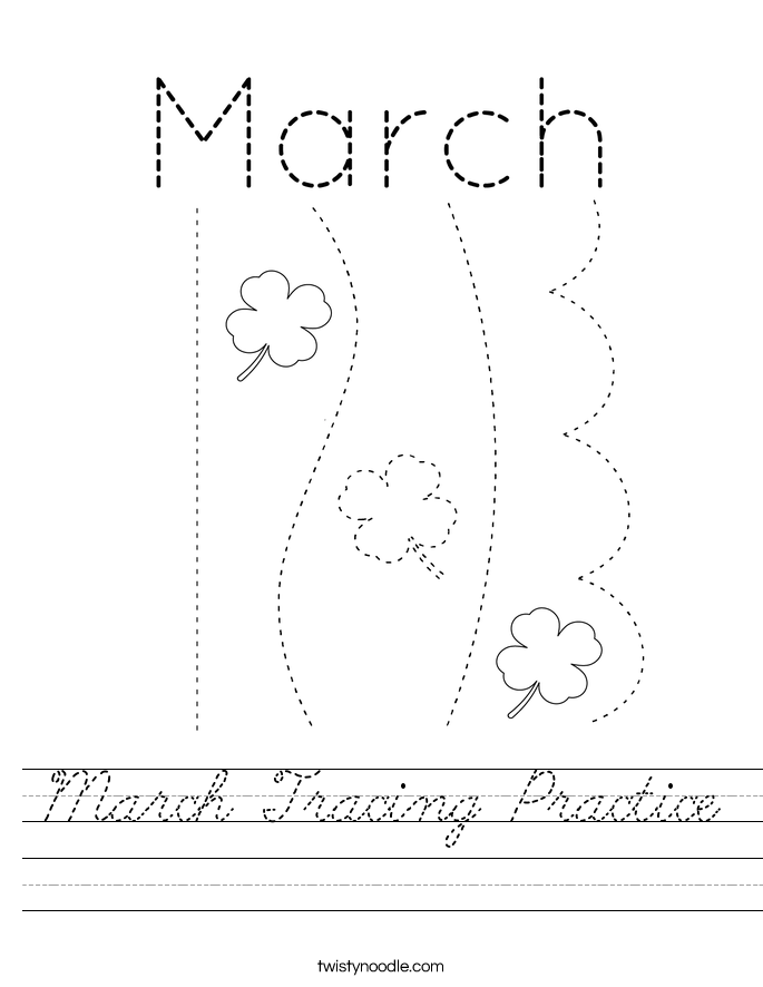 March Tracing Practice Worksheet