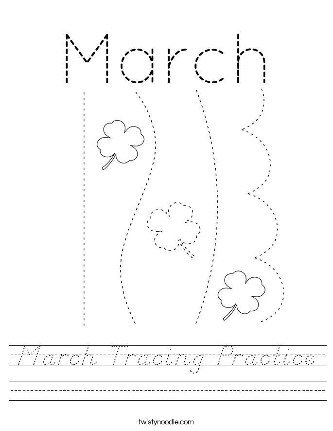 March Tracing Practice Worksheet