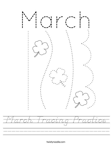 March Tracing Practice Worksheet