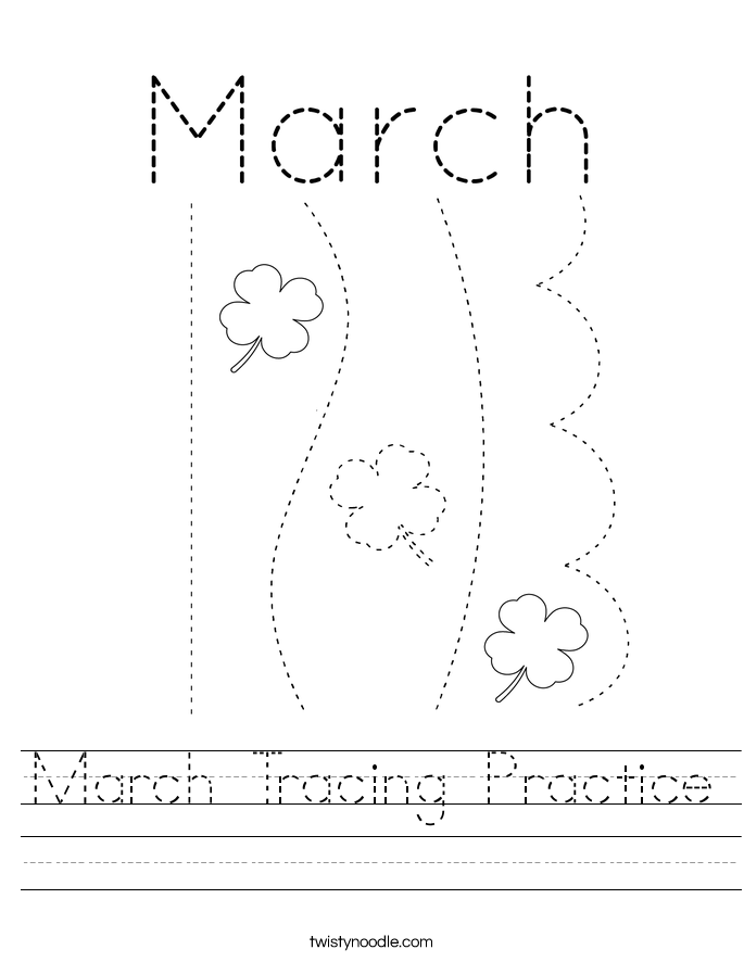 March Tracing Practice Worksheet