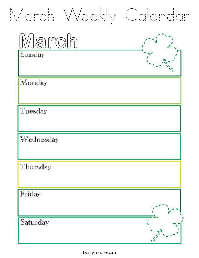 March Weekly Calendar Coloring Page