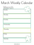 March Weekly Calendar Coloring Page