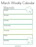 March Weekly Calendar Coloring Page Twisty Noodle March Weekly Calendar Coloring Page Twisty Noodle